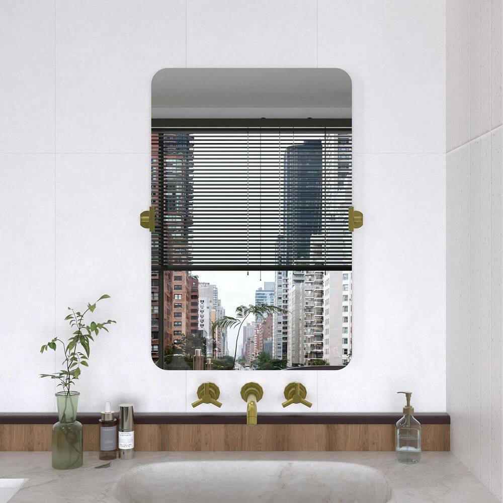 Yexee 36 in. W x 24 in. H Rectangular Framed Adjustable Tilt Wall-Mounted Bathroom Vanity Mirror in Brushed Gold price history on PriceWatchPro