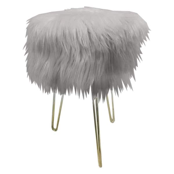 Design Guild Emma Gray Fur Foot Stool with Gold Legs
