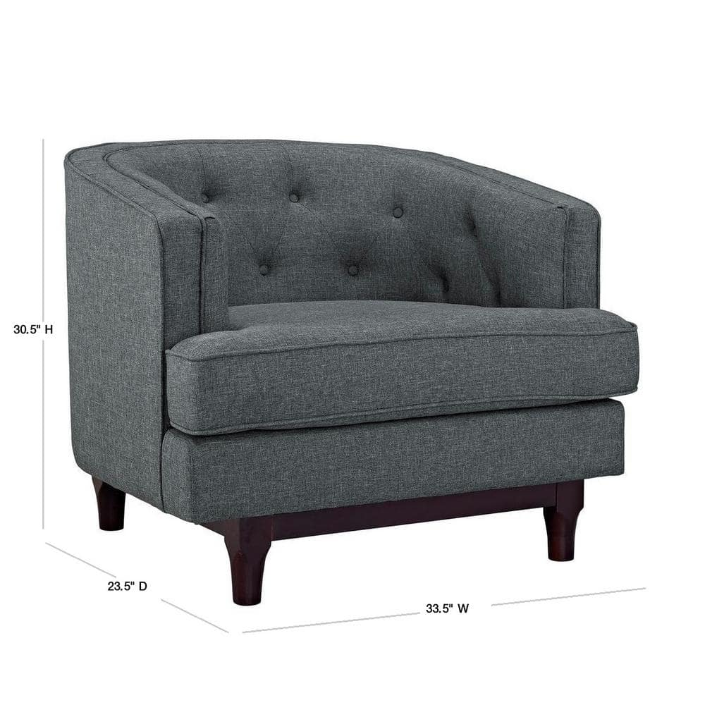Coastal Gray Barrel Accent Chair with Walnut Wood Legs