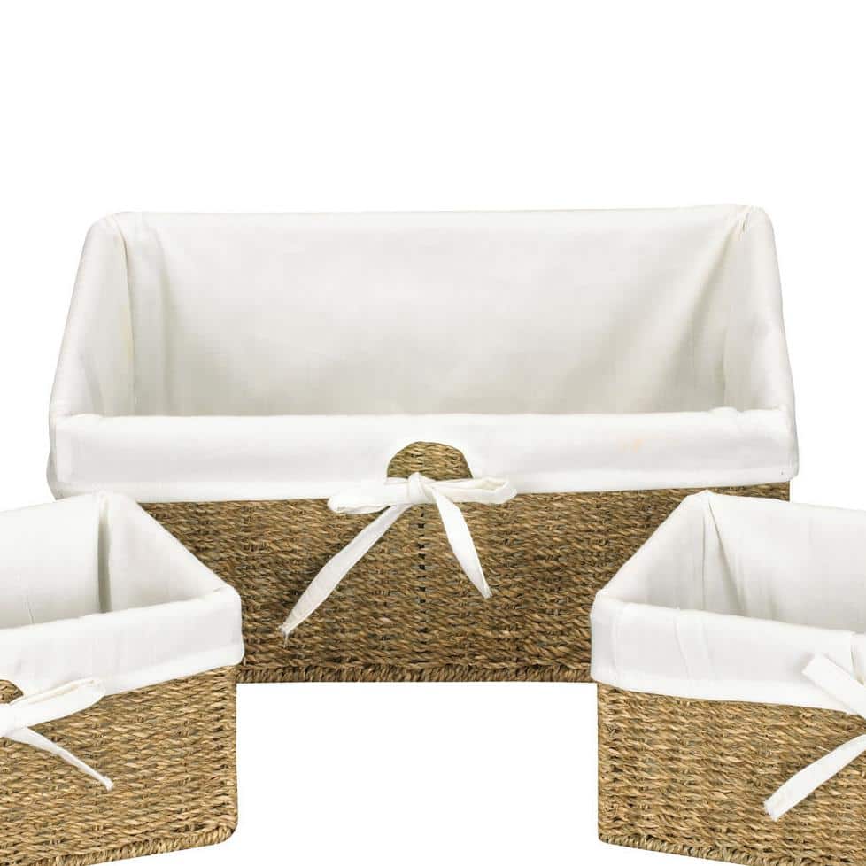 Rectangular Seagrass Storage Baskets with Metal Frame - Set of 3