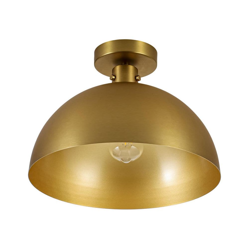Potlid 1-Light 13.8 in. W Modern Glam Brushed Gold Dome Semi-Flush Mount for Hallway and Bedroom price history on PriceWatchPro