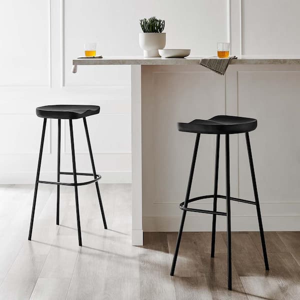 Concord 31.5 in. in Black Backless Wood Bar Stools - Set of 2