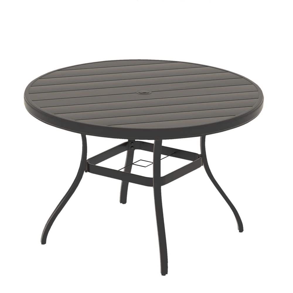 Round Metal Outdoor Dining Table, Patio Dining Table for 4-6 with Umbrella Hole for Deck, Lawn, Garden, Black price history on PriceWatchPro