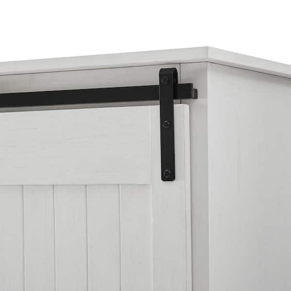 Welwick Designs Brushed White Wood and Metal Farmhouse Storage Cabinet with  Grooved Sliding Door HD8970 - The Home Depot