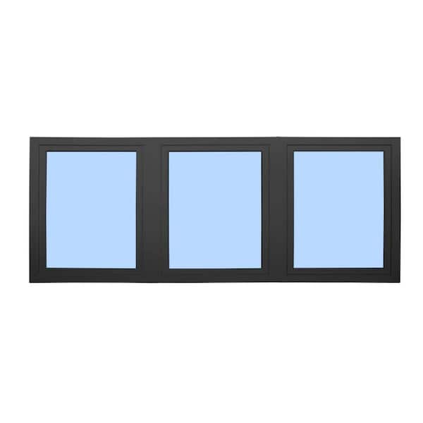 108 in. x 36 in. Elite Euro Black Exterior/White Interior Vinyl Triple Sash Tilt/Turn Window with Middle RH Inward Swing