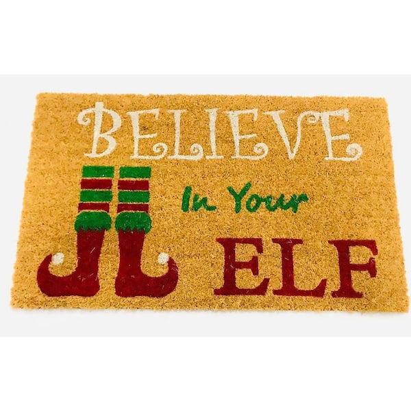 Unbranded Natural Printed - Believe ELF Christmas Multicolored Indoor/Outdoor doormat 18 in. x 30 in.