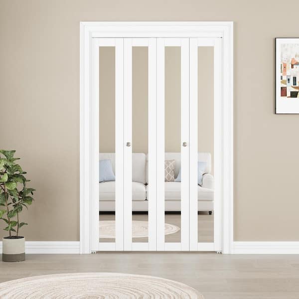 48 in. x 96 in. 1-Lite Mirrored Glass and Solid Core White Finished MDF Interior Closet Bi-fold Door with Hardware