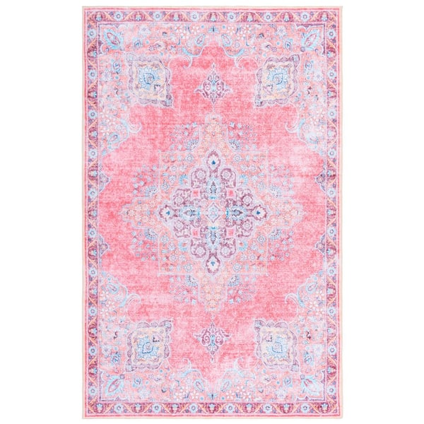 Arizona Pink/Beige 6 ft. x 9 ft. Machine Washable Distressed Medallion Border Area Rug