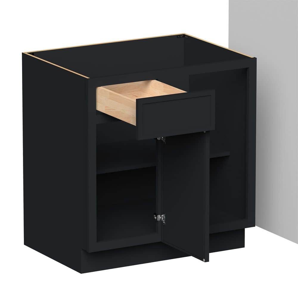 33 in W x 24 in D x 34.5 in H HDF Ready to Assemble Blind Corner Base Cabinet 1-Door, 1-Drawer, 1-Shelf in Ebony Black price history on PriceWatchPro