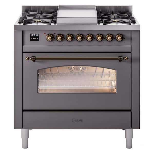 Nostalgie II 36 in. Dual Fuel Natural Gas Range with 6-Burners, Griddle, Burnished Trim in Graphite Matte