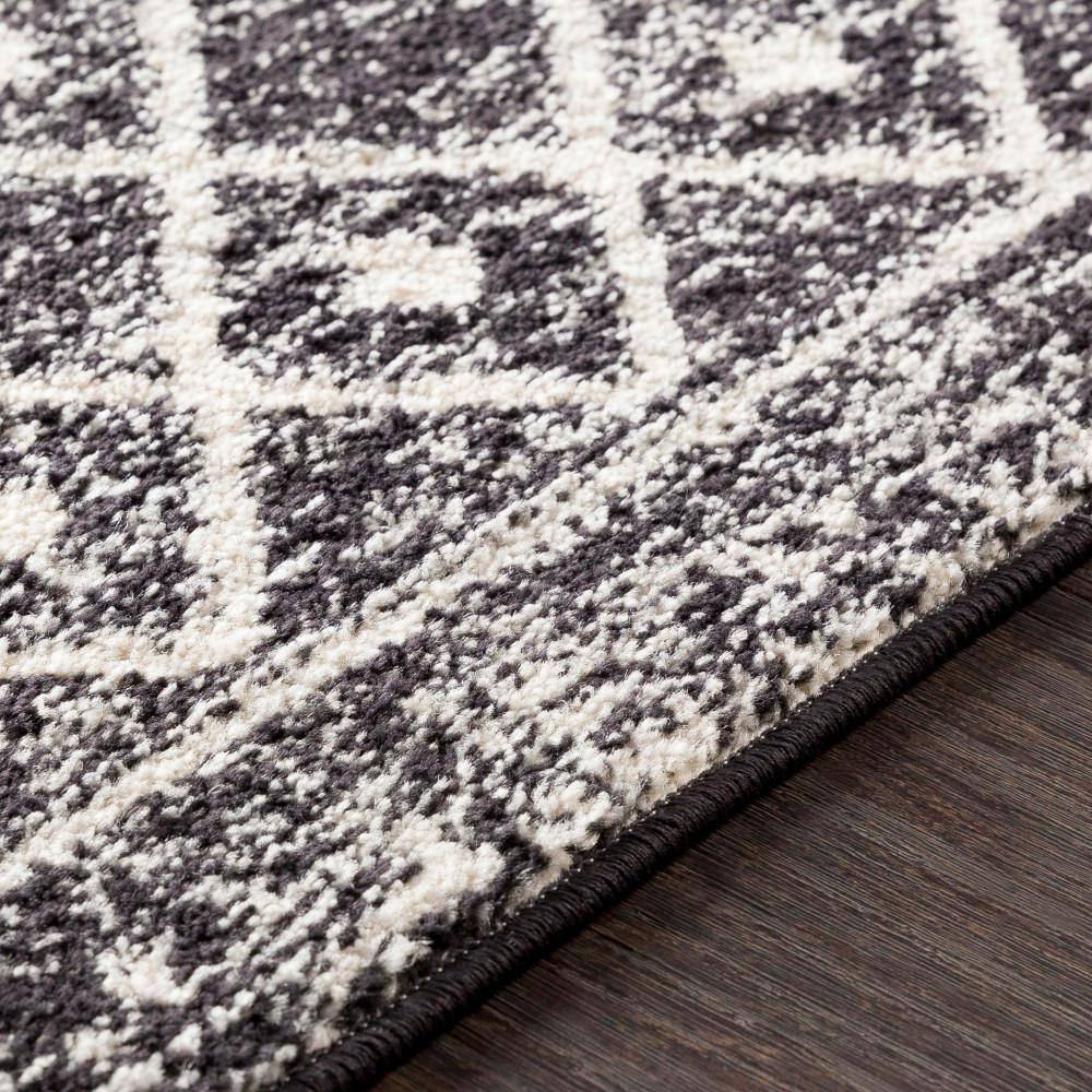 Black and White 5' x 7' Moroccan Pattern Synthetic Area Rug