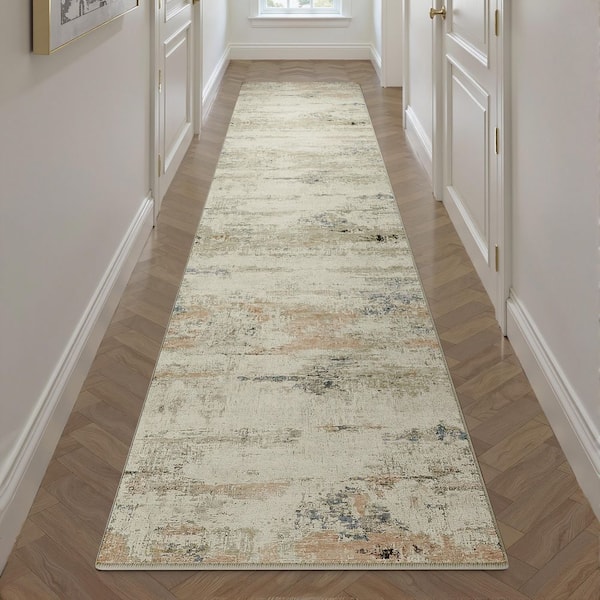 Sea Brown 2 ft. x 8 ft. Modern Abstract Washable Runner Rug