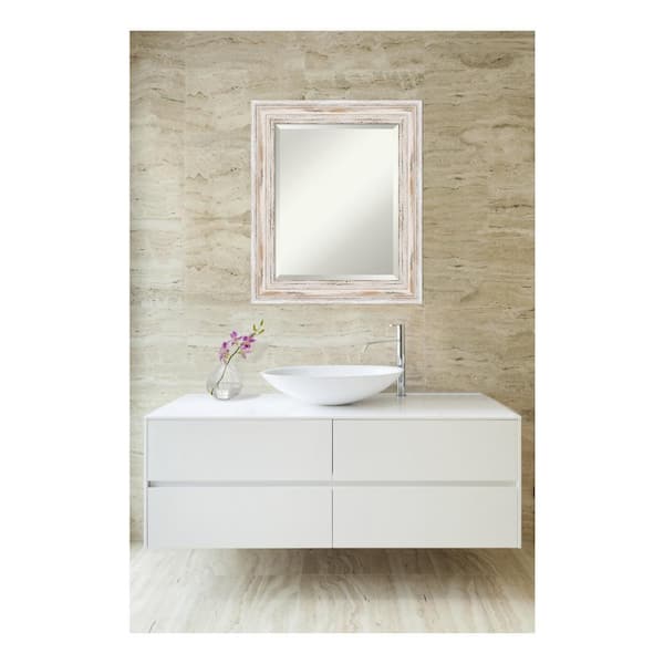 Amanti Art Alexandria White Wash 21 in. x 25 in. Beveled Rectangle Wood Framed Bathroom Wall Mirror in White