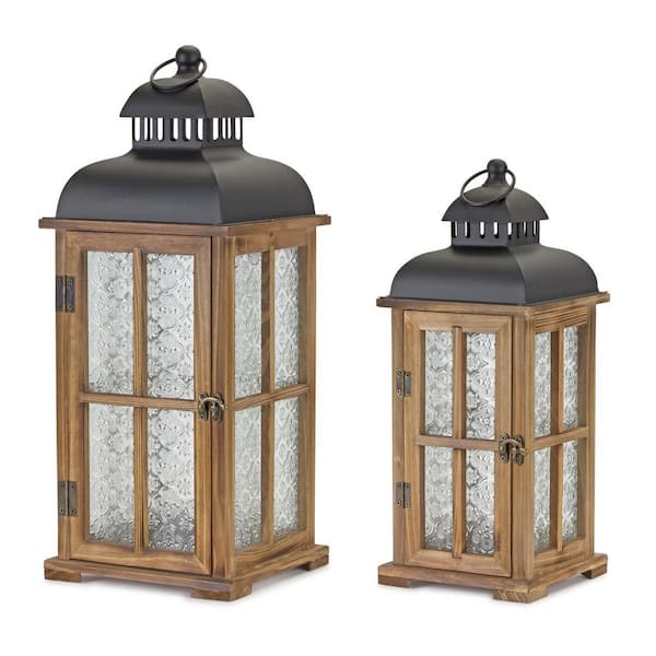 Brown, Black Metal Candle Lantern Set of 2-Pack