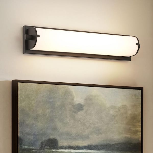 Fynr Modern 1-Light 20.5 in. Matte Black Linear LED Wall Sconce with White Acrylic Tube and IP44