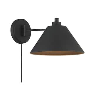 10 in. W x 8 in. H 1-Light Matte Black Adjustable Wall Sconce with Matte Black Metal Shade