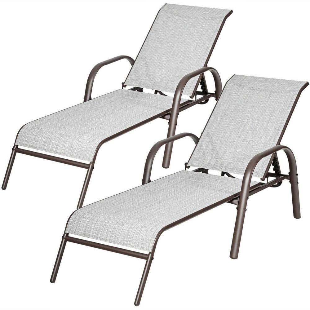 Costway 2Piece Sling Metal Adjustable Outdoor Chaise Lounges Chairs QD