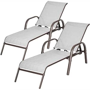 2-Piece Sling Metal Adjustable Outdoor Chaise Lounges Chairs