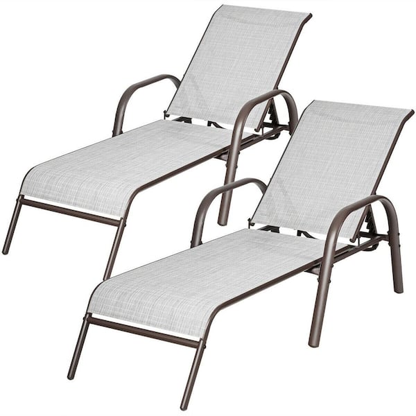 Costway 2-Piece Sling Metal Adjustable Outdoor Chaise Lounges Chairs