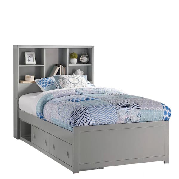 Hilale Furniture Caspian Gray Twin, Full Size Bed With Bookcase Headboard And Storage