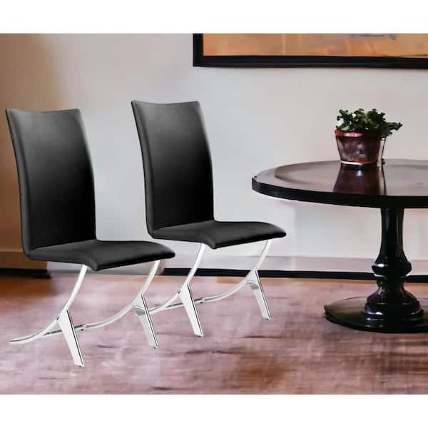 HomeRoots Black And Silver Upholstered Faux Leather Side Chair (Set Of 2)