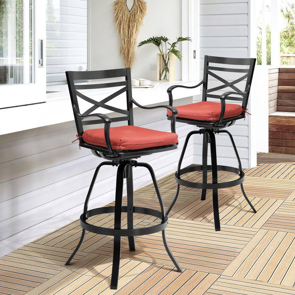 Swivel Cast Aluminum Outdoor Bar Stool with Sunbrella Red Cushion (2-Pack) price history on PriceWatchPro