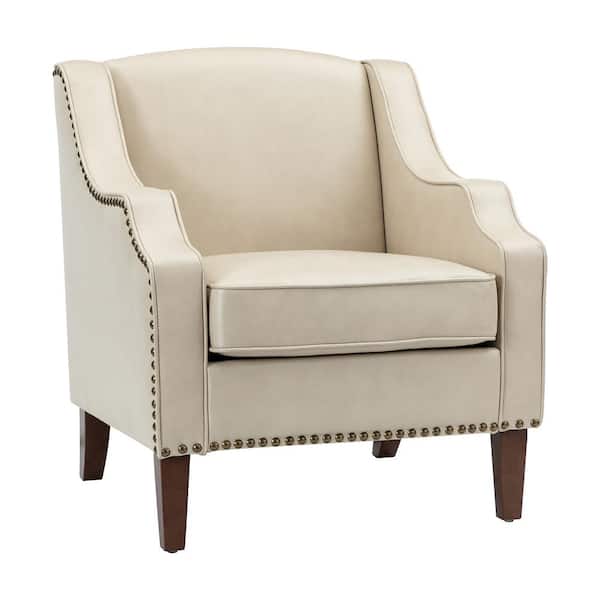 JAYDEN CREATION Mornychus Beige Vegan Leather Armchair with Nailhead Trim