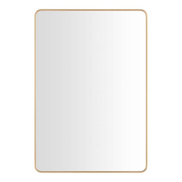 Medium Modern Rectangular Gold Framed Mirror with Rounded Corners (22 in. W x 32 in. H)