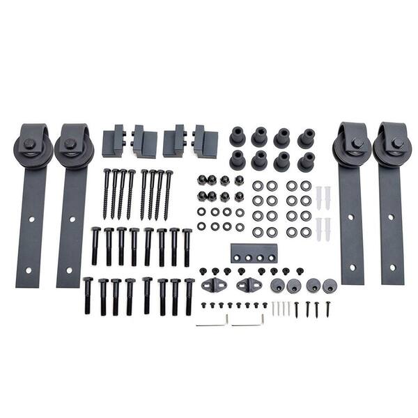 Modern European Style 144 in. Matte Black Sliding Door Hardware (2-Set) Modern European Style 144 in. Matte Black Sliding Door Hardware (2-Set)