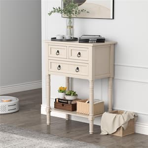 24 in. Beige Rectangle Wood Console Table Entryway Table with 3-Drawers Open Shelf for Hallway Living Room Beige