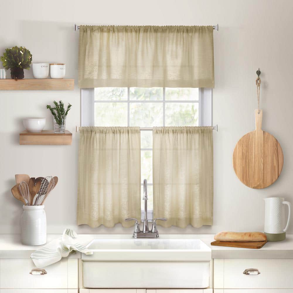 Cameron Off-White Linen Rod Pocket Kitchen Tier Curtains, 30" W x 24" L, Set of 2
