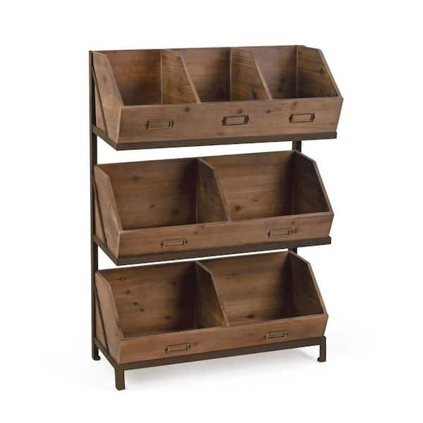 Tripar 17989 Wood Metal Three Shelf Display Unit, Brown