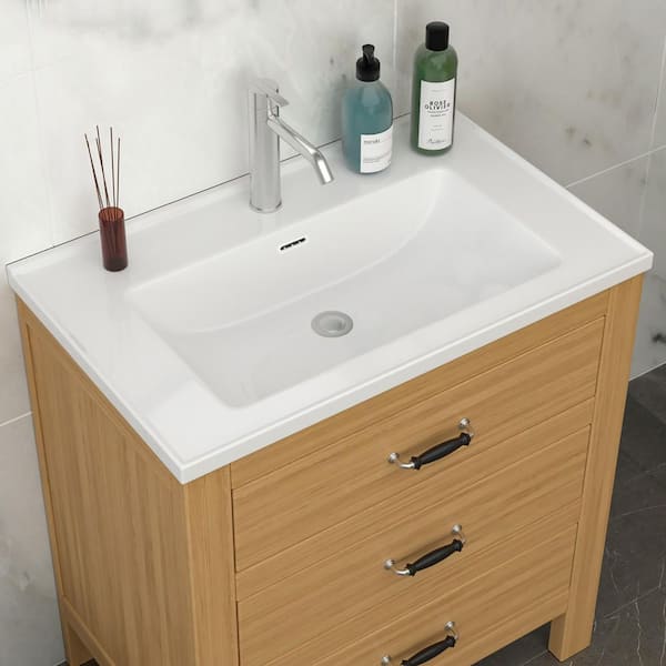 32 in. Drop-In Bathroom Sink in White Ceramic with Single Vanity Top(Sink Only)