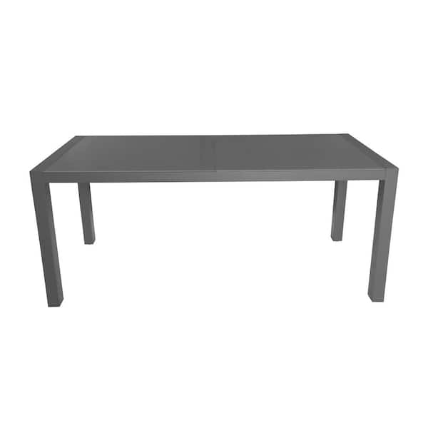 Rowan Grey Rectangle Aluminum Outdoor Patio Dining Table with Tempered Glass Top