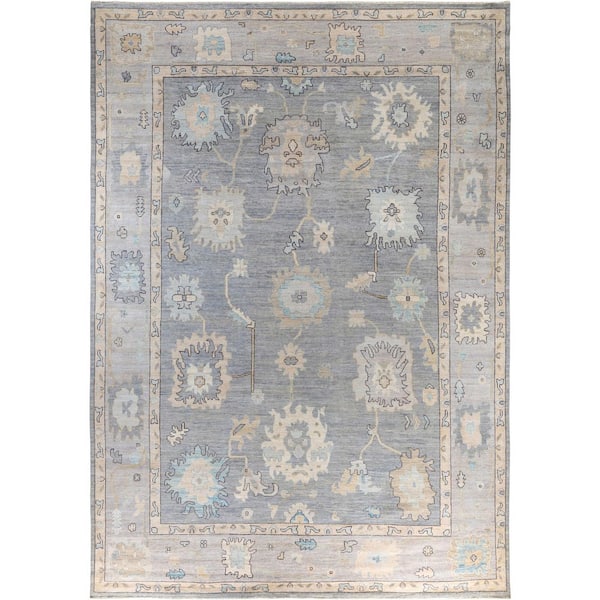 Oushak Light Gray 10 ft. x 14 ft. Floral Wool Indoor Area Rug
