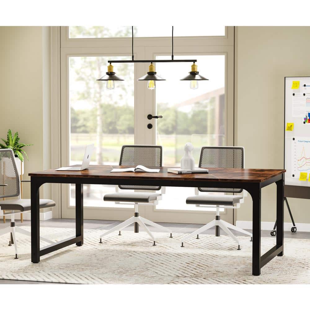 78.7 in. Rectangular Brown and Black Engineered Wood Large Computer Desk Study Writing Table for Home Office - Thumbnail 2