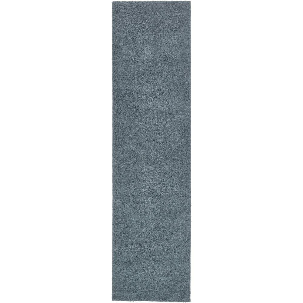 Unique Loom Studio Solid Shag Slate Blue 2' 7 x 10' 0 Runner Rug ...