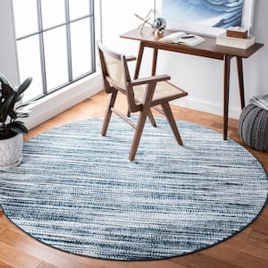 Lagoon Navy/Ivory 7 ft. x 7 ft. Striped Gradient Round Area Rug