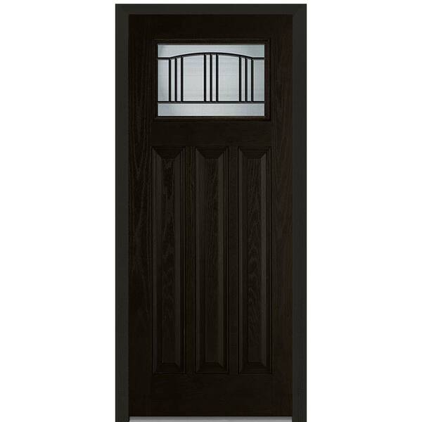 MMI Door 36 in. x 80 in. Madison Left-Hand Inswing Craftsman 1/4-Lite Decorative Stained Fiberglass Oak Prehung Front Door