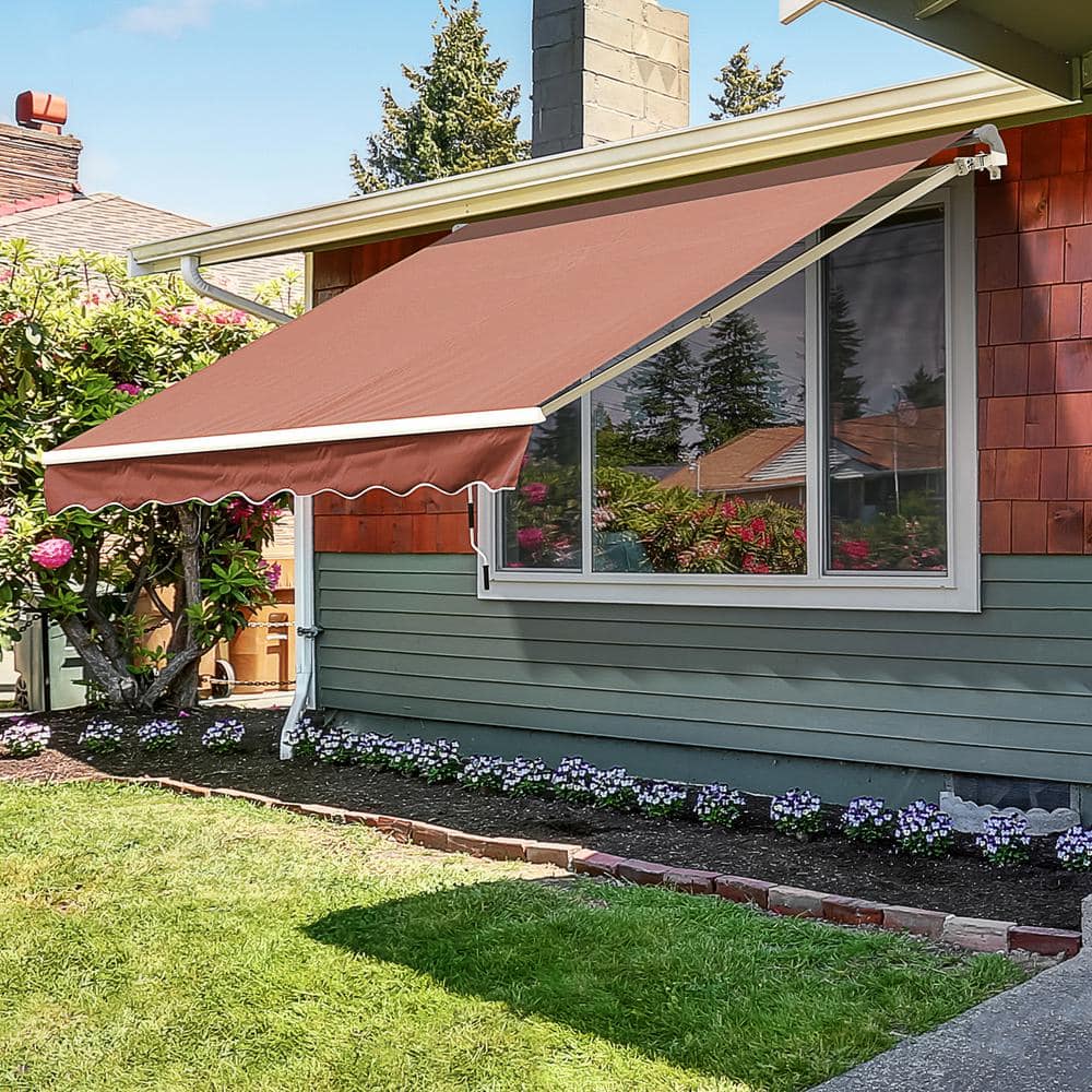 Coffee Brown 13' x 8' Retractable Patio Awning with Aluminum Frame