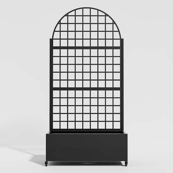 72 in. H x 35 in. W Arch Black Outdoor Metal Privacy Screen Planter Box Wall Decor in Square Pattern