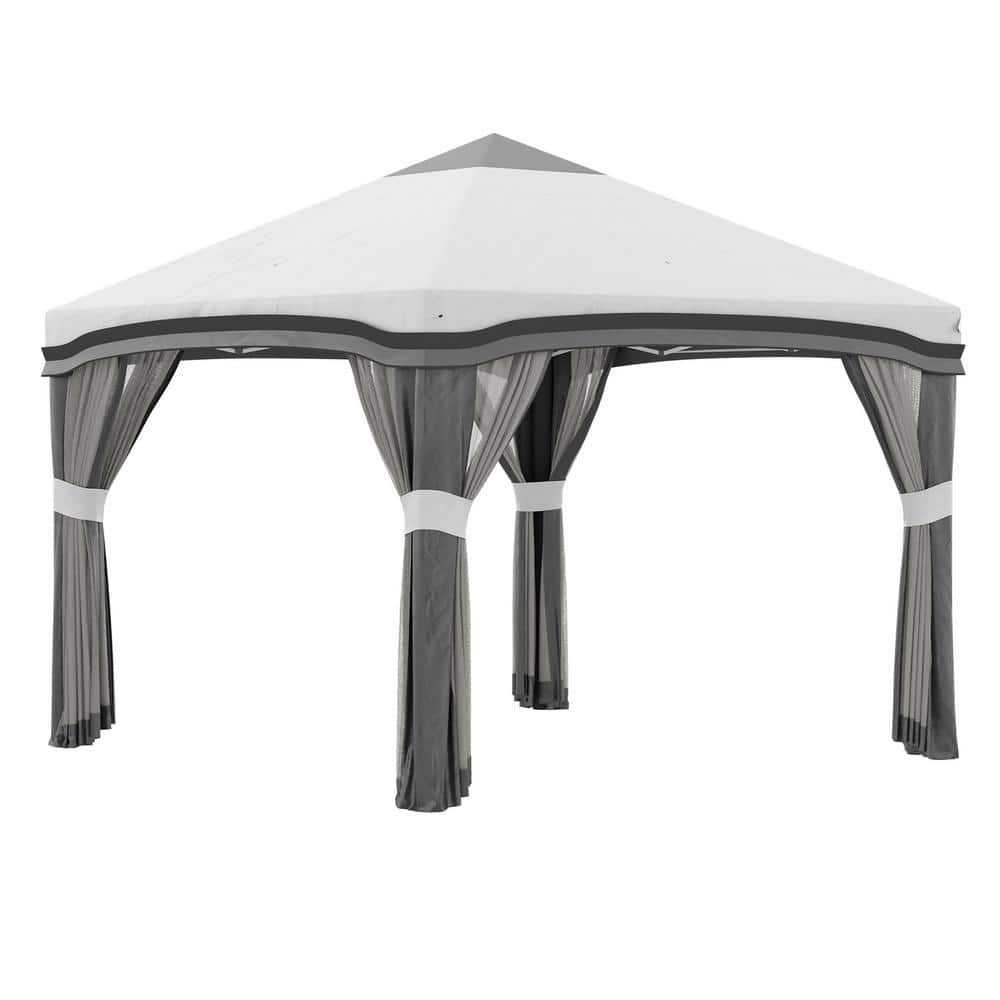 Gray 10 ft. x 10 ft. Instant Pop Up Canopy Tent, Patio Gazebo with Netting,