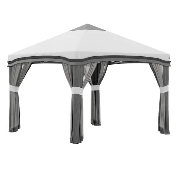 Unbranded Gray 10 ft. x 10 ft. Instant Pop Up Canopy Tent, Patio Gazebo with Netting, Wheeled Carry Bag and 4 Sandbags for Garden