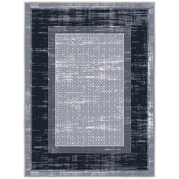 Ottomanson Ottohome Collection Modern Bordered Design Area Rug, 2'3" X 3', Gray/Navy