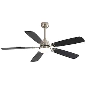 52 in. Indoor Nickel Modern 5 Blades Ceiling Fan with White Integrated LED with Remote Included and DC Motor