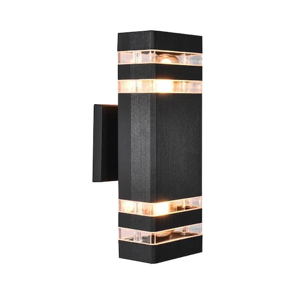 RRTYO 2-Light Black Rectangular Modern Lighting Fixture Waterproof Outdoor Wall Lantern Sconce Light