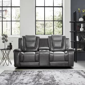 Danio 76 in. W 2-tone Gray Faux Leather Double Glider Manual Reclining Loveseat with Center Console