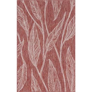 Outdoor Leaf Rust Red 9 ft. x 12 ft. Area Rug