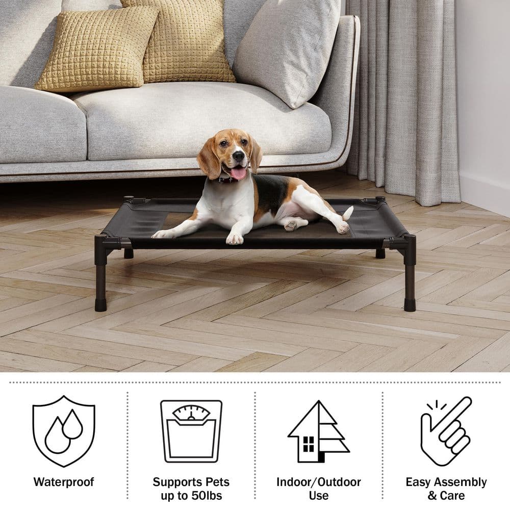 Medium Black Elevated Waterproof Outdoor Dog Bed