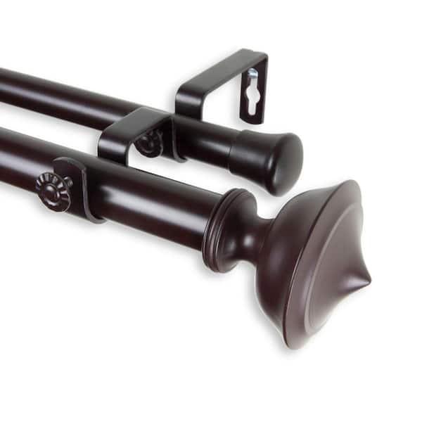 Rod Desyne 28 in. - 48 in. Telescoping 1 in. Double Curtain Rod Kit in Mahogany with Leopold Finial